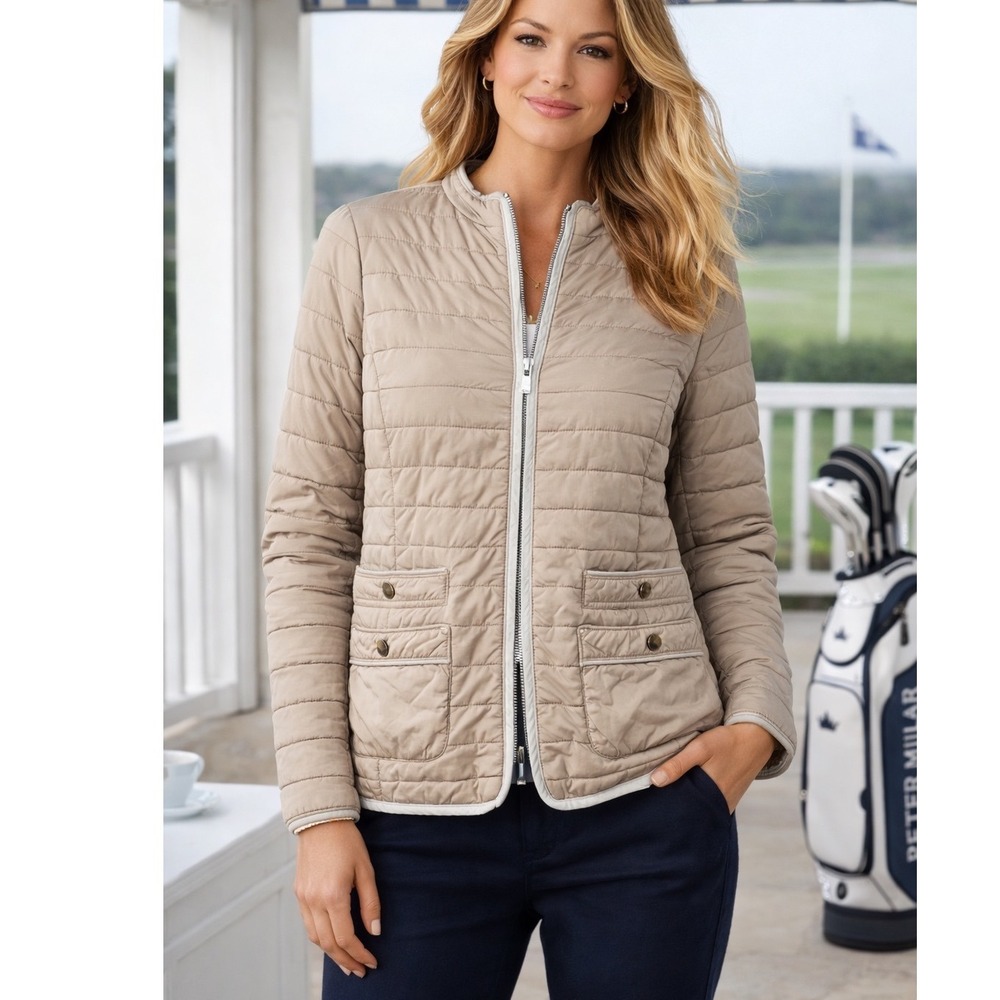 Peter Millar Quilted Puffer Jacket Womens S Tan Beige Lightweight Full Zip